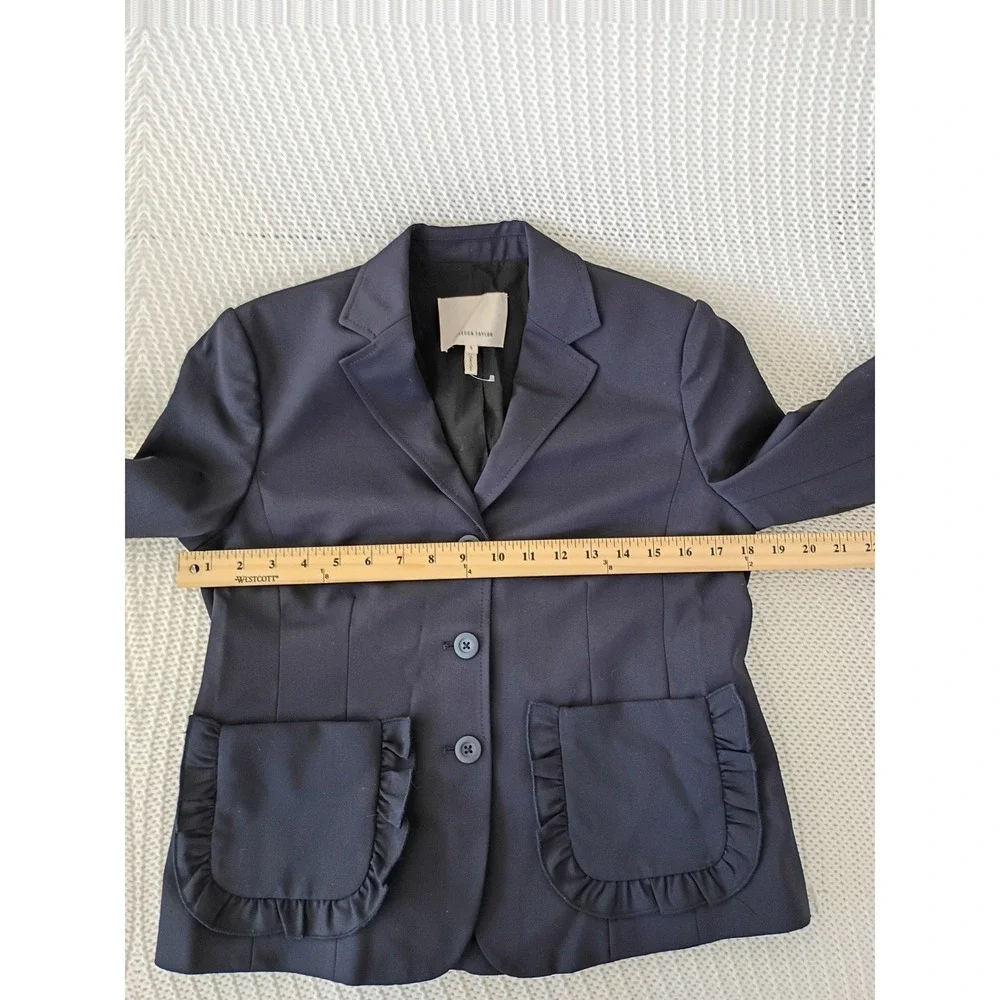 Rebecca Taylor Navy Wool Blend Ruffle Trim Tailored Blazer Jacket Sz‎ 4 S $450